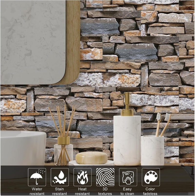 TUOKING 27-Pieces Stone Composite Subway Tiles Peel and Stick Backsplash 4"x 12" PVC Self-Adhesive Matte Brick Texture Wall Tiles Stick on Kitchen Bathroom(LPM-17-27PCS) - Image 4